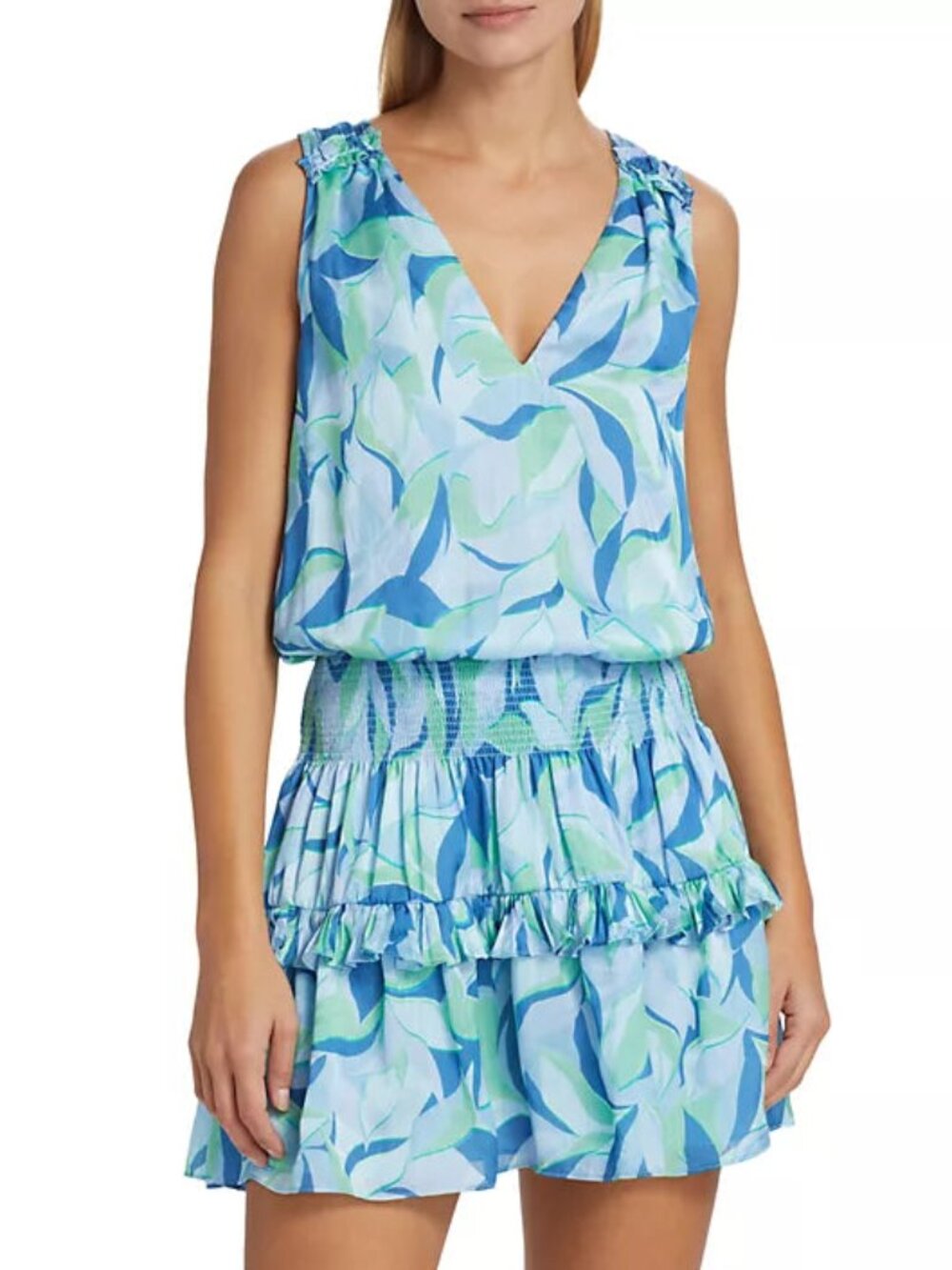 Ramy Brook Kiara Printed Vneck Dress - Blue Quartz